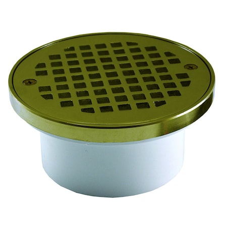 Jones Stephens 3in. x 4in. General Purpose PVC Drain with 5in. Polished Brass Round Strainer with Ring D54112